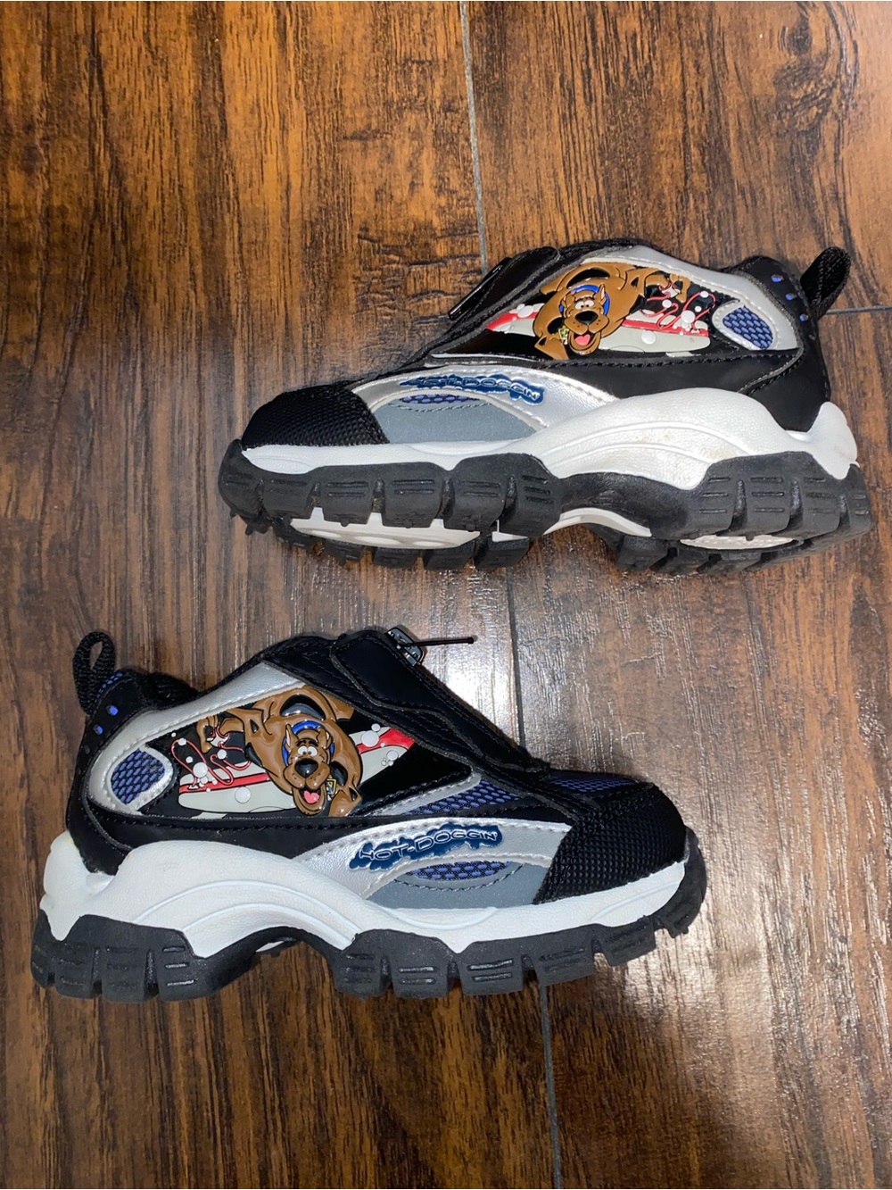 Kids Black and Gray Athletic Sneakers with Playful Dog Graphic